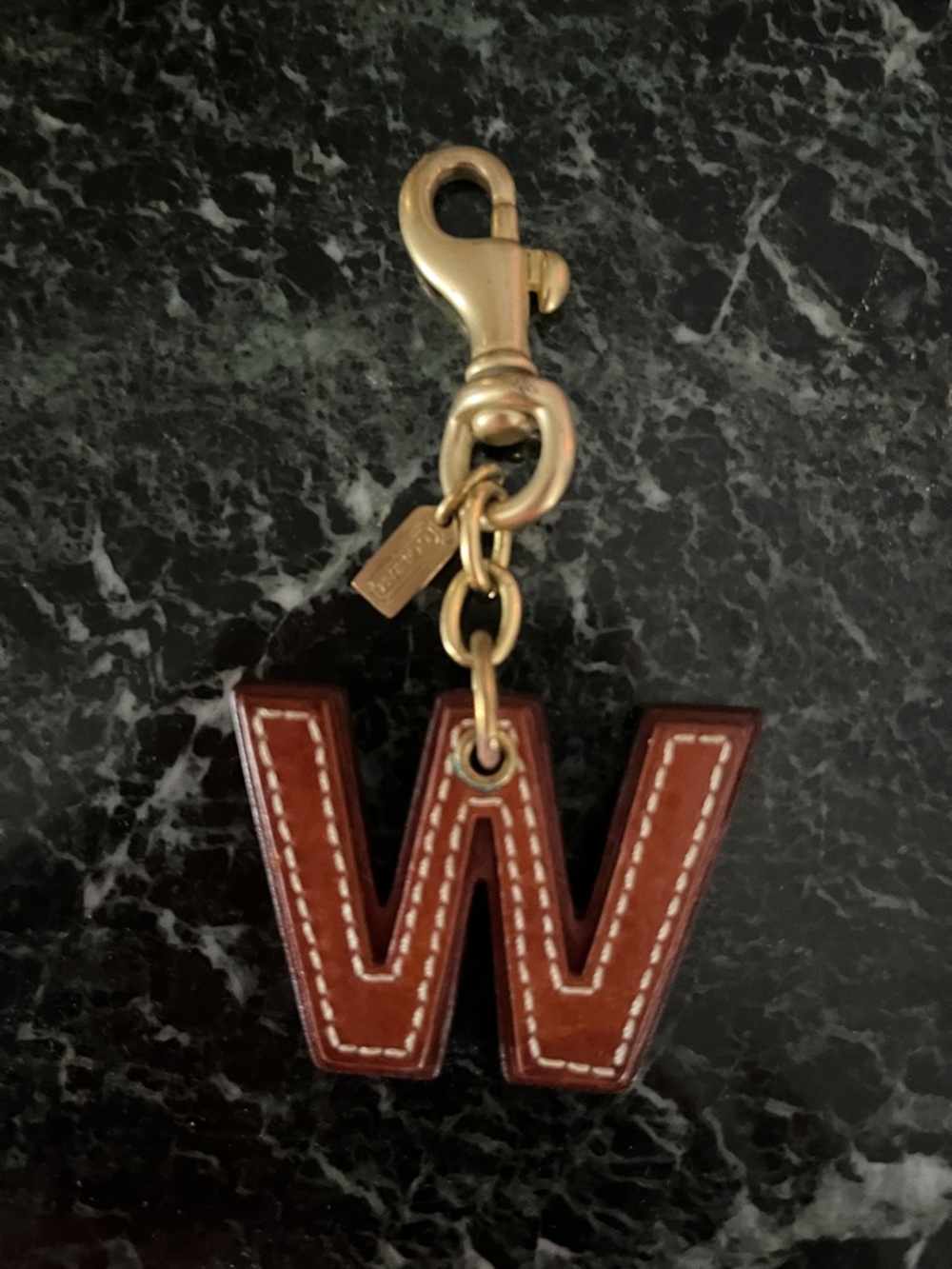 COACH leather 'W' Key Charm in Brown/Blue with Gold Hardware